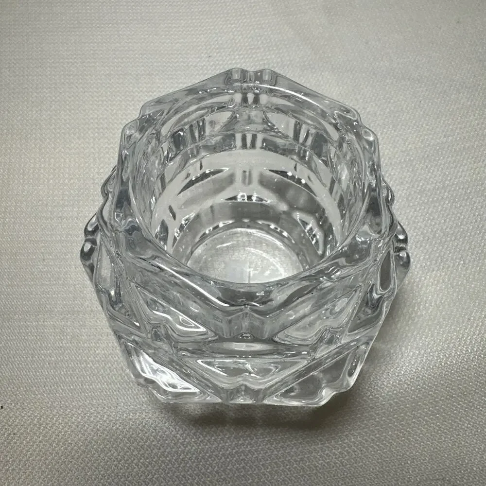 Fitz & Floyd Glass Votive Candle Holder Geometric Crystal 3.5”